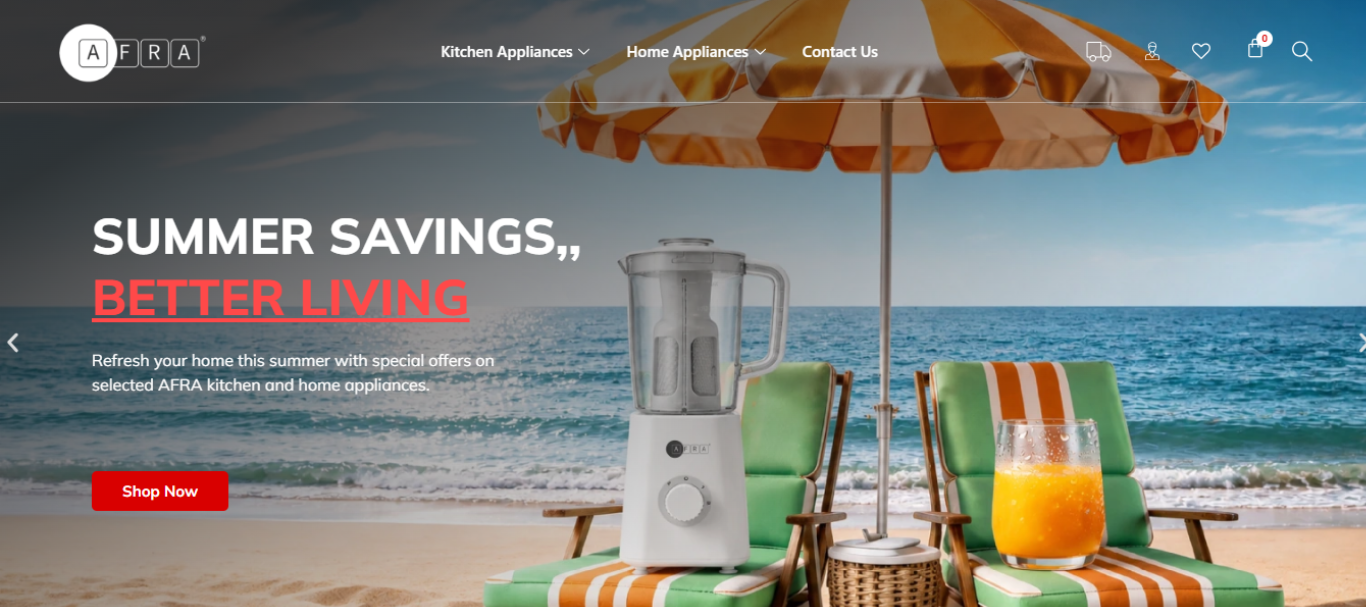 Afra Europe website homepage hero and navigation preview